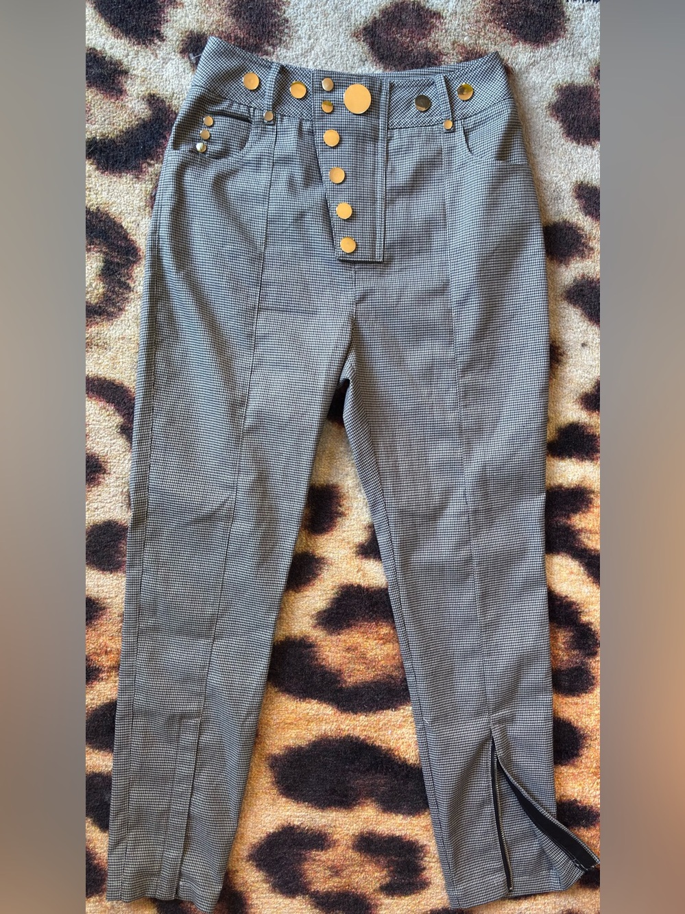 Alu Houndstooth Asymmetrical Snap Waist Trousers Pants Small
